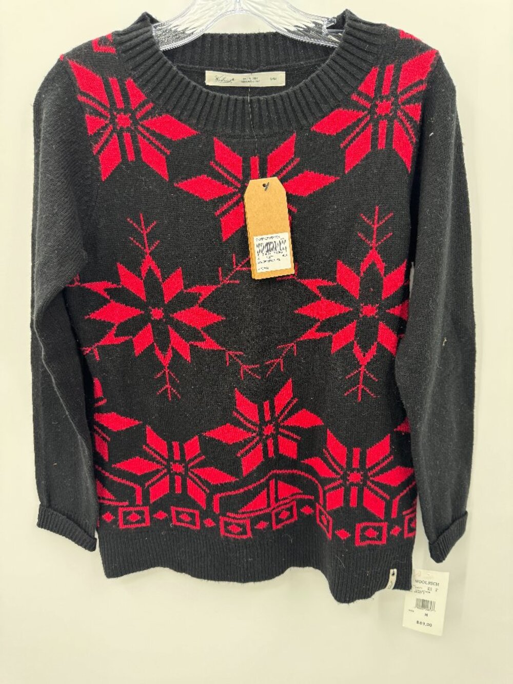 NWT Woolrich Snowdrop Lambswool Blend Fair Isle Sweater Womens M Black Red Nordi